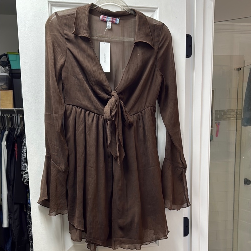 Brown Tie-Front Dress